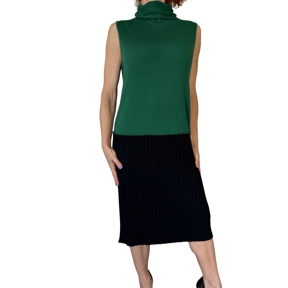 PIER ANTONIO GASPARI Sweater Dress Colorblock Green Black Wool Sleeveless  44 10